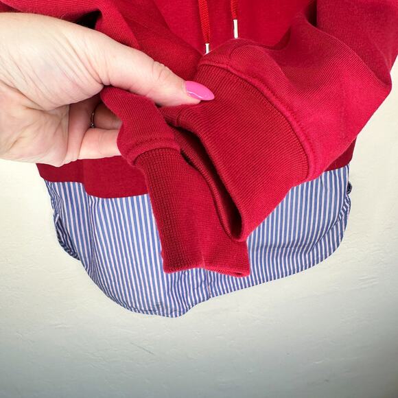 Sandro Two in One Red Blue Twofer Hooded Sweatshirt Tunic Hoodie Top 4 Small - Picture 13 of 16